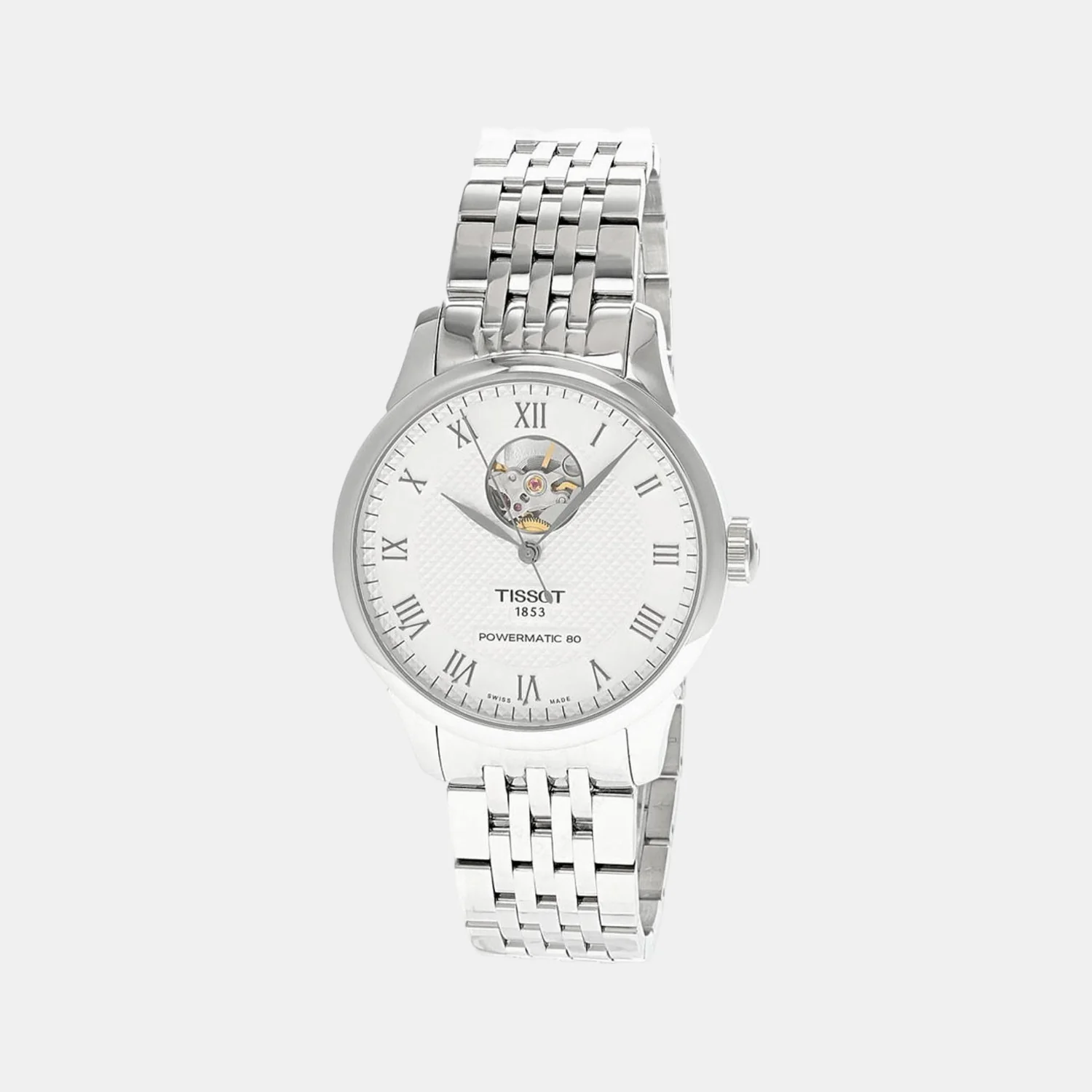 Le Locle Open Heart Men Automatic Silver Dial Analog Stainless Steel Watch T0064071103302