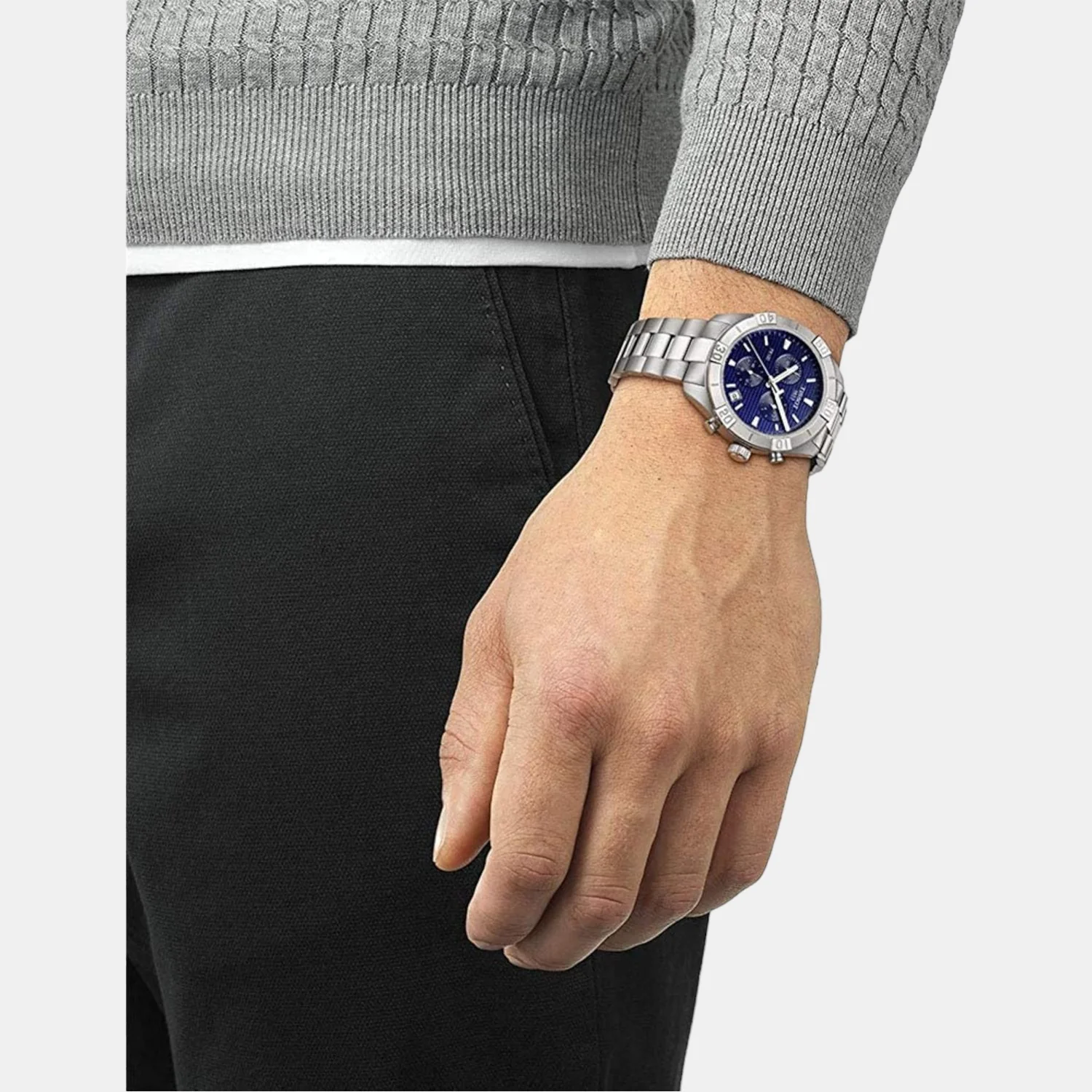 PR 100 Men Quartz Blue Dial Chronograph Stainless Steel Watch T1016171104100 - Image 5