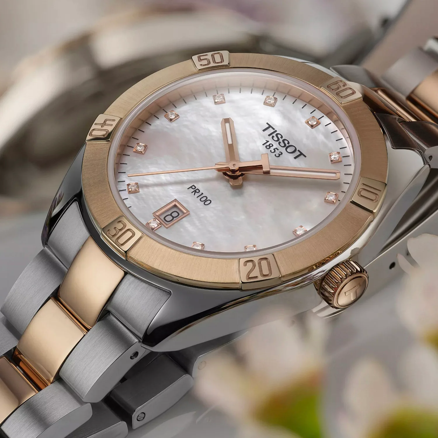 PR 100 Sport Chic Unisex Quartz White Mother Of Pearl Dial Analog Stainless Steel Watch T1019102211600 - Image 5