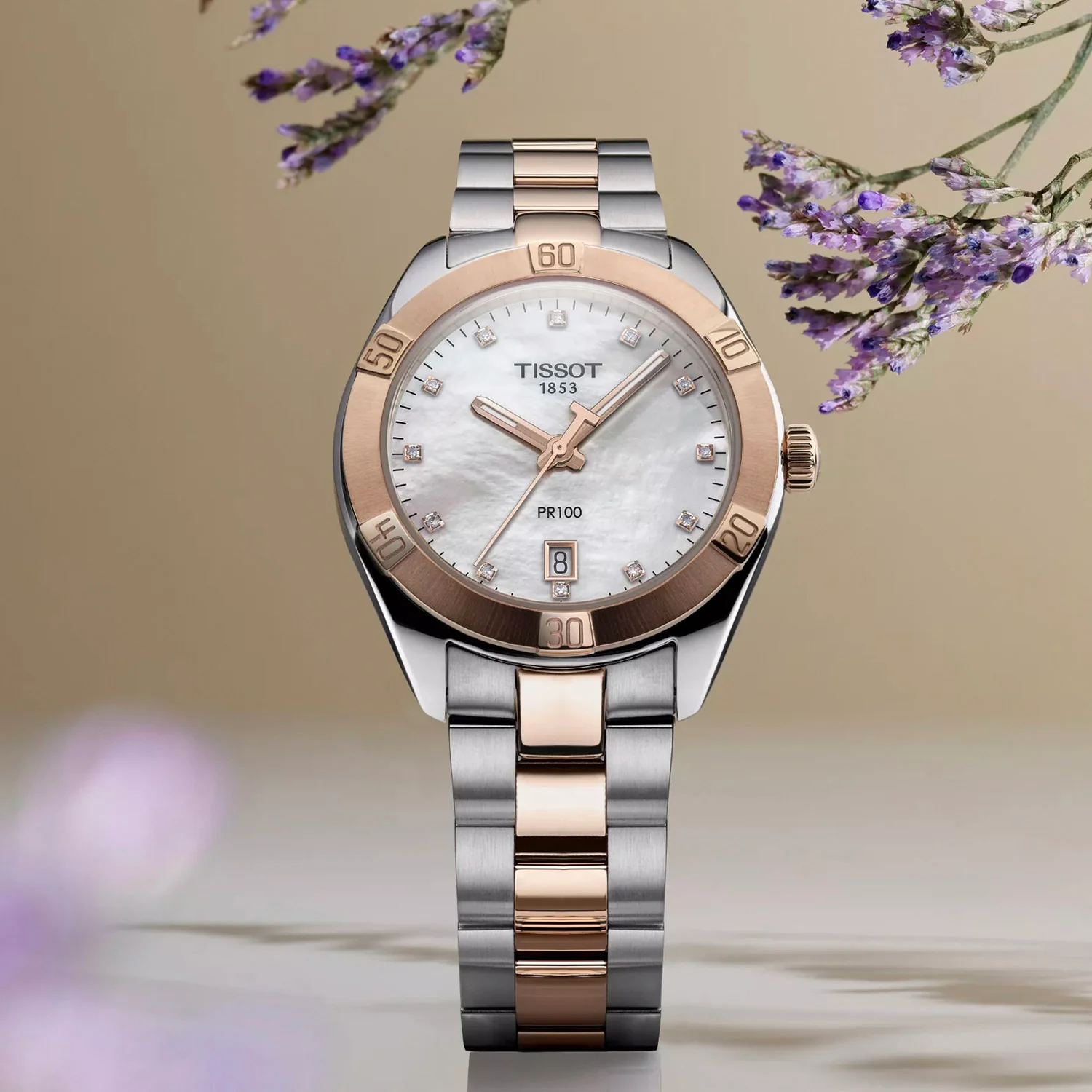 PR 100 Sport Chic Unisex Quartz White Mother Of Pearl Dial Analog Stainless Steel Watch T1019102211600 - Image 6