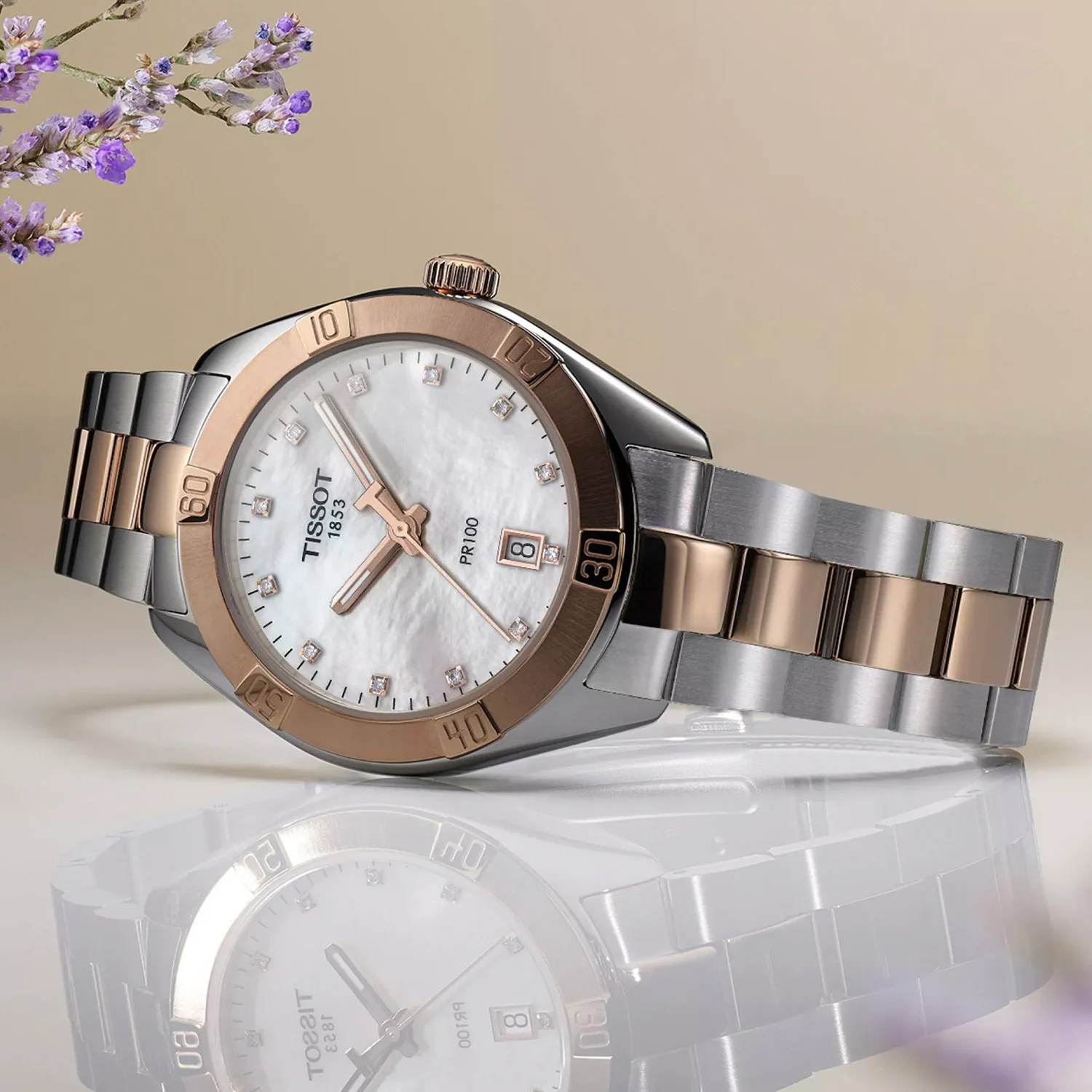 PR 100 Sport Chic Unisex Quartz White Mother Of Pearl Dial Analog Stainless Steel Watch T1019102211600 - Image 7