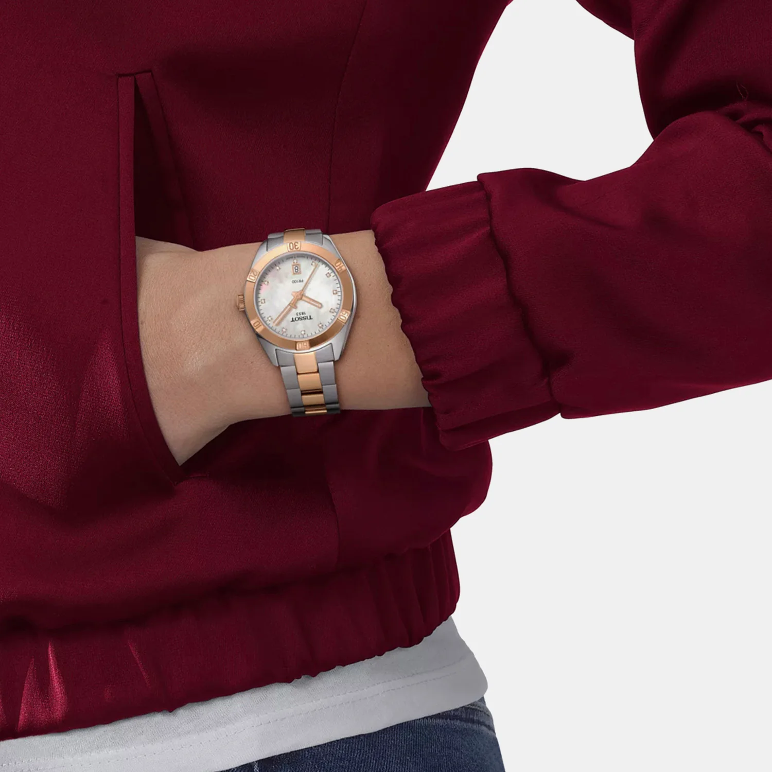 PR 100 Sport Chic Unisex Quartz White Mother Of Pearl Dial Analog Stainless Steel Watch T1019102211600 - Image 9