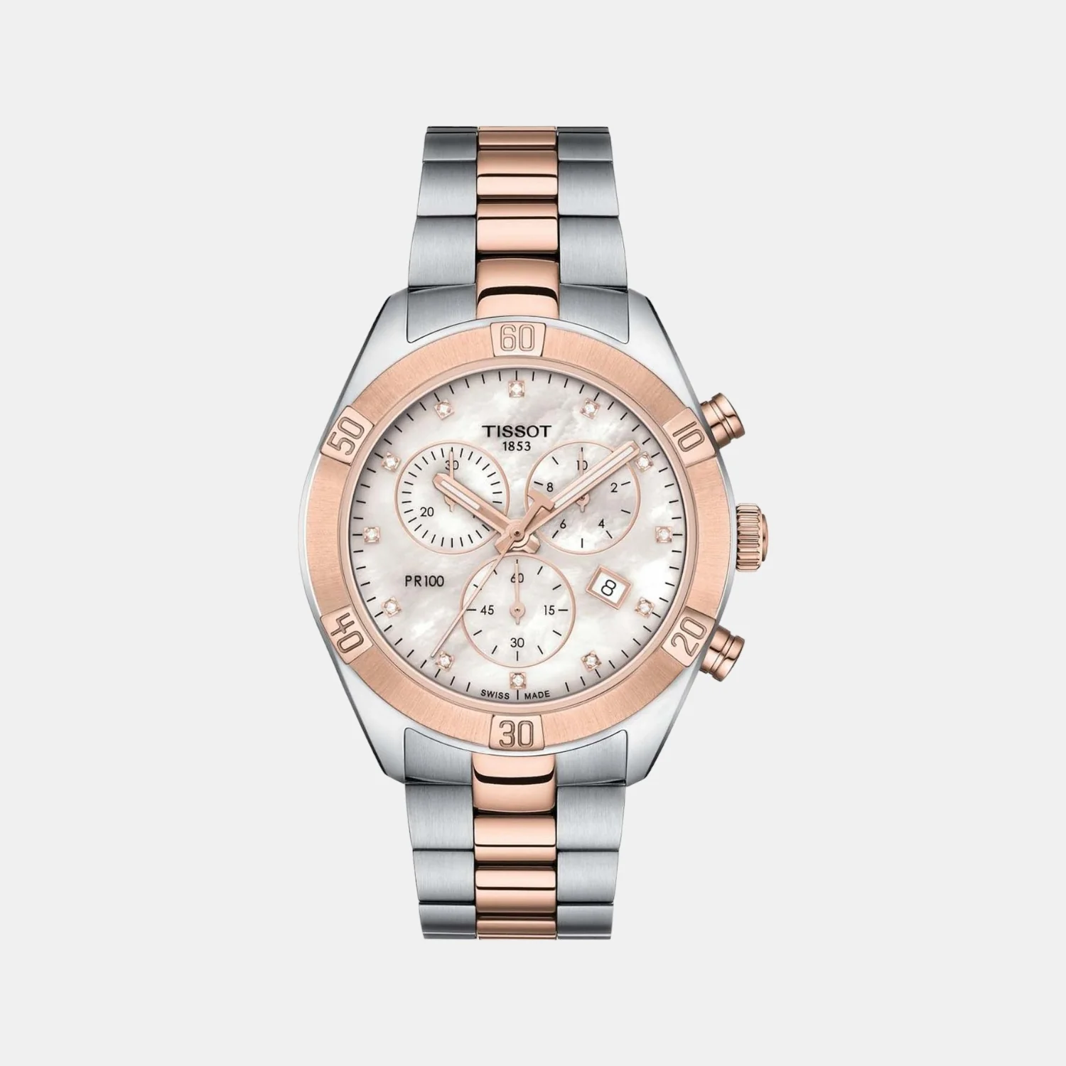 PR 100 Unisex Quartz White Mother Of Pearl Dial Chronograph Stainless Steel Watch T1019172211600