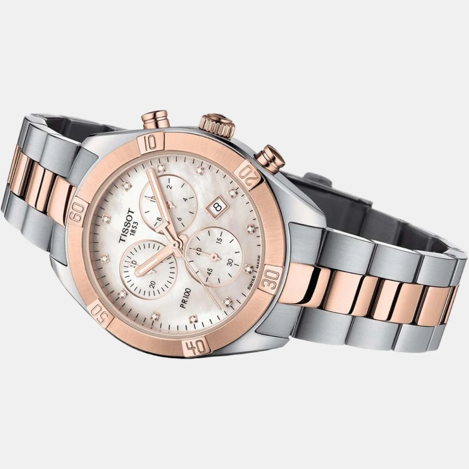 PR 100 Unisex Quartz White Mother Of Pearl Dial Chronograph Stainless Steel Watch T1019172211600 - Image 2