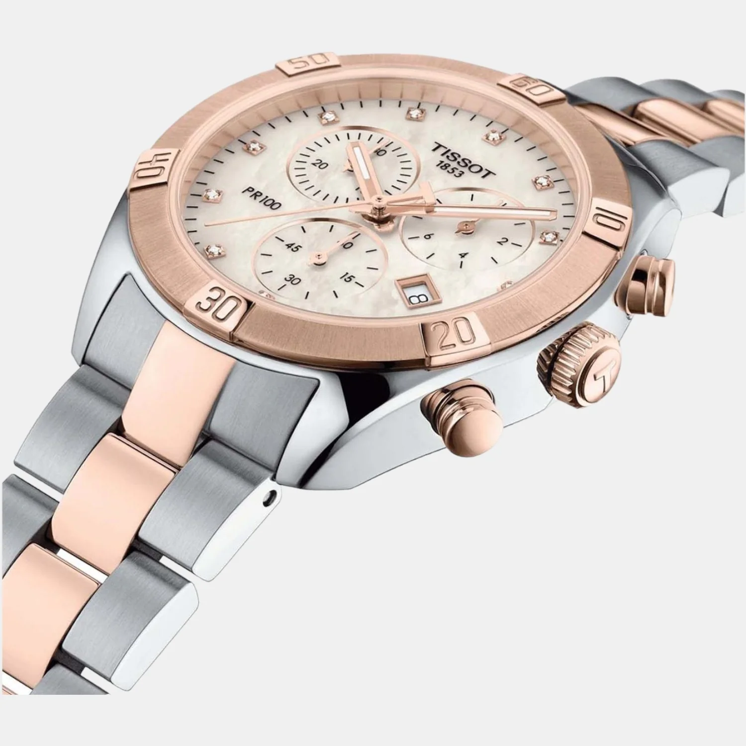 PR 100 Unisex Quartz White Mother Of Pearl Dial Chronograph Stainless Steel Watch T1019172211600 - Image 3