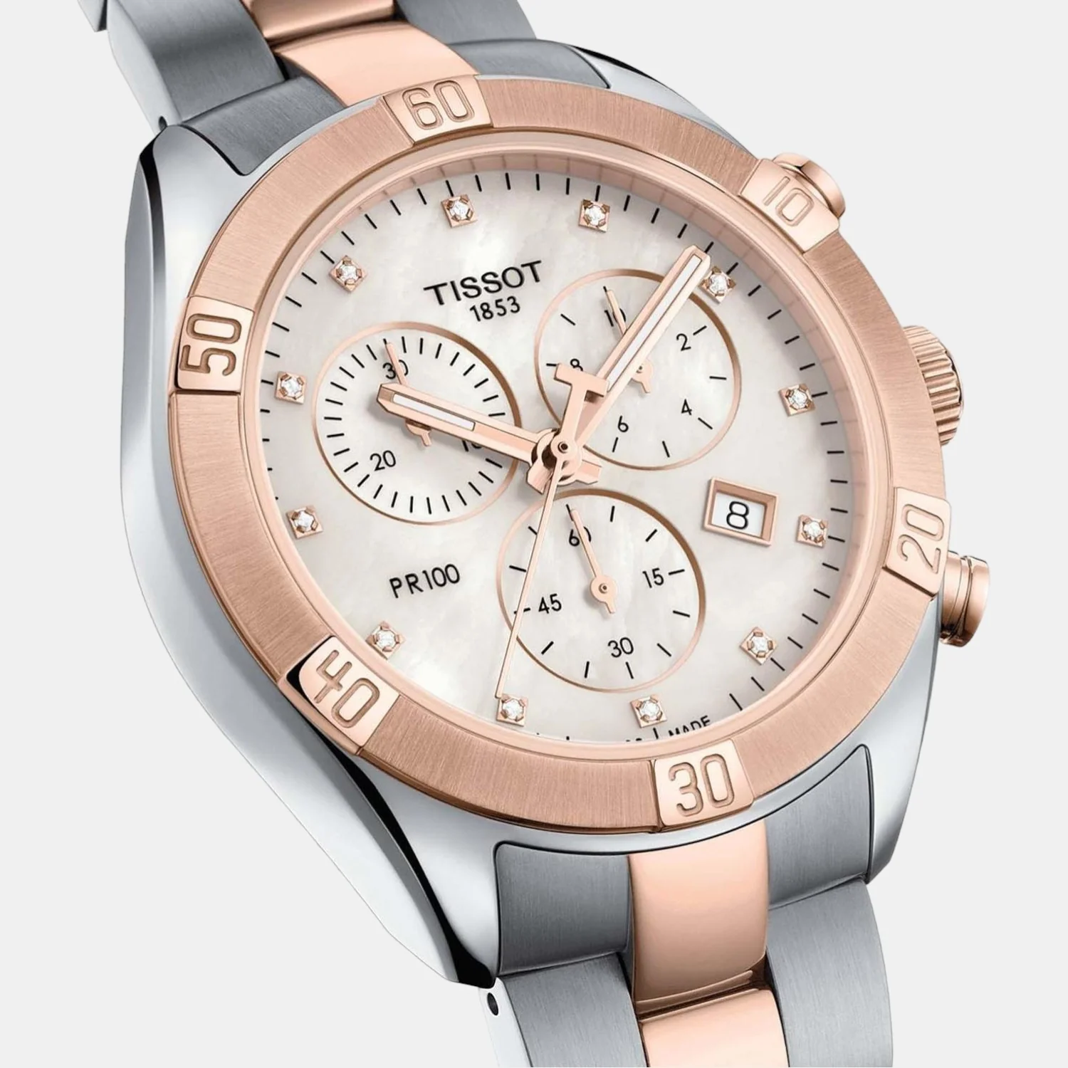 PR 100 Unisex Quartz White Mother Of Pearl Dial Chronograph Stainless Steel Watch T1019172211600 - Image 4