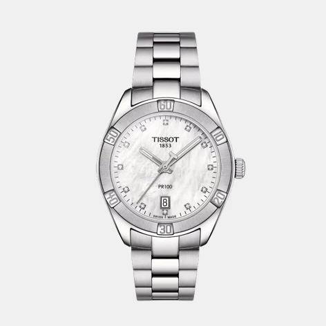 PR 100 Women Quartz White Mother Of Pearl Dial Analog Stainless Steel Watch T1019101111600 - Image 2