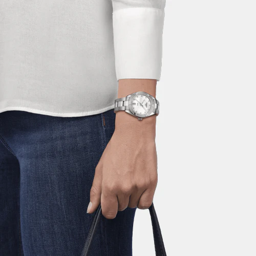 PR 100 Women Quartz White Mother Of Pearl Dial Analog Stainless Steel Watch T1019101111600 - Image 5