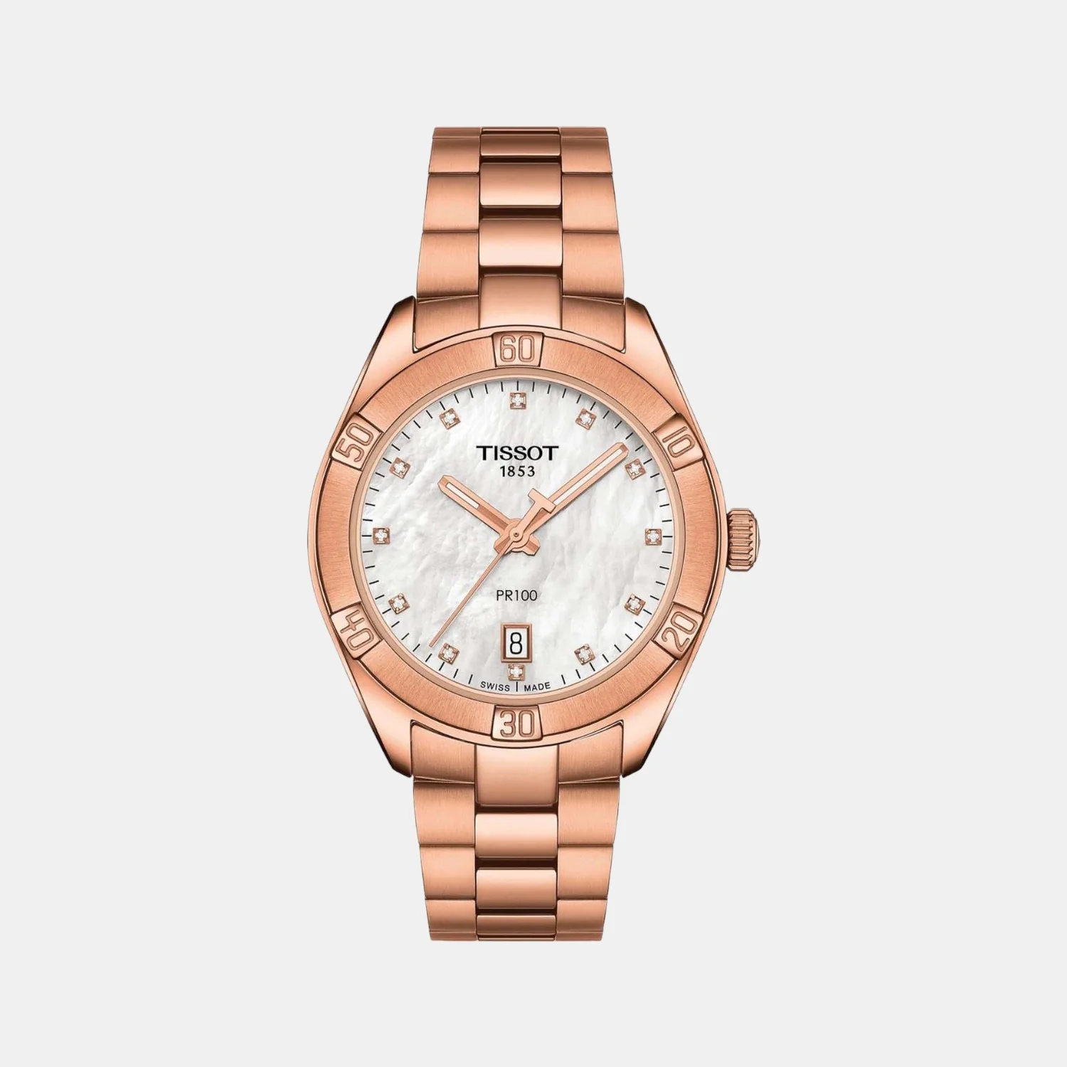 PR 100 Women Quartz White Mother Of Pearl Dial Analog Stainless Steel Watch T1019103311600