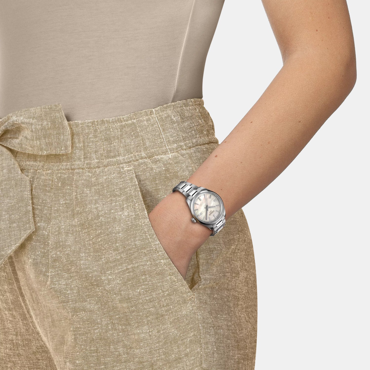 PR 100 Women Quartz White Mother Of Pearl Dial Analog Stainless Steel Watch T1502101111600 - Image 5