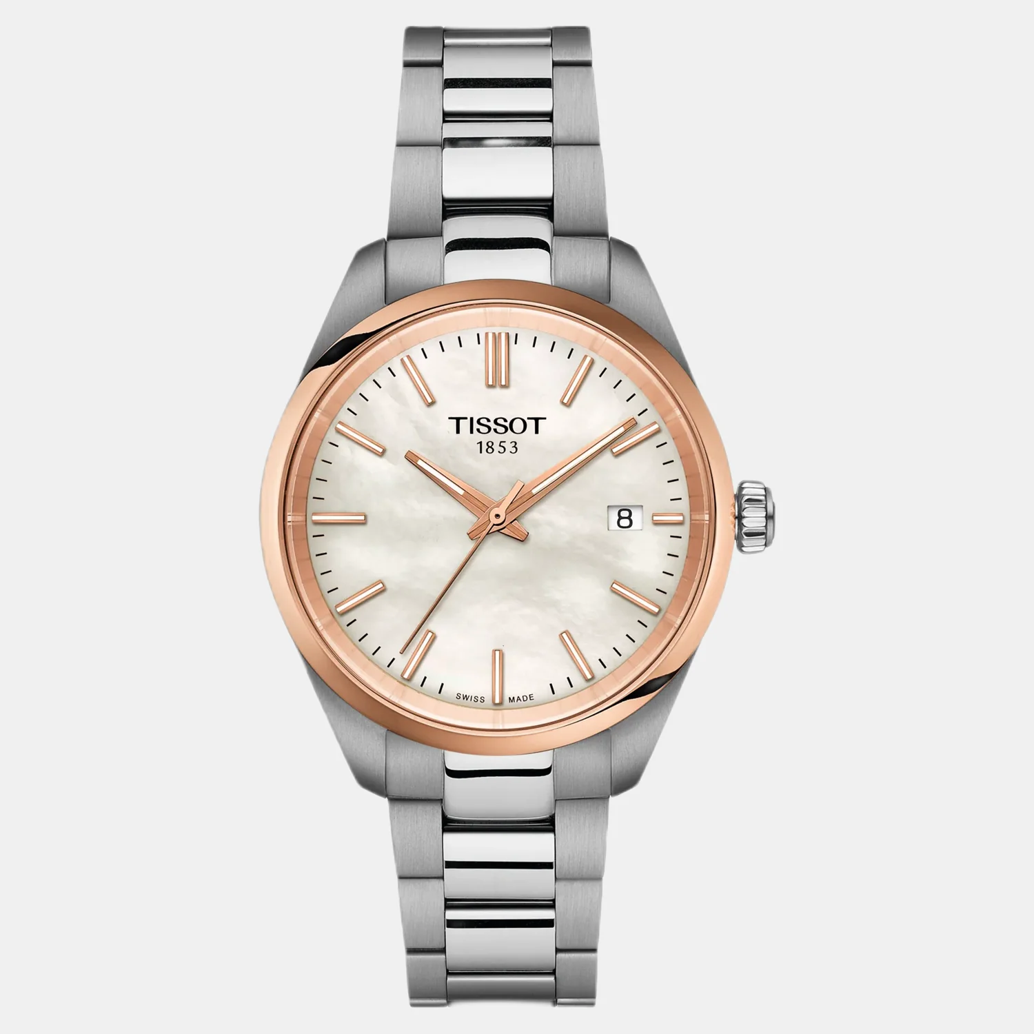 Pr 100 Women Quartz White Mother Of Pearl Dial Analog Stainless Steel Watch T1502102111100 - Image 2