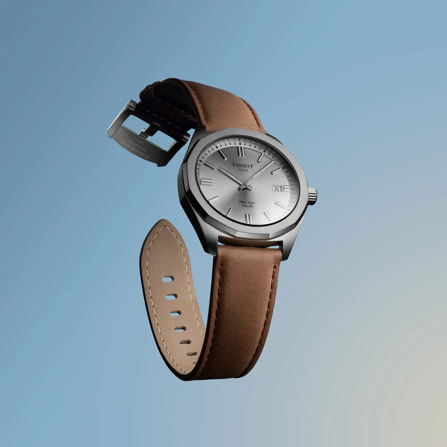 PRC 100 Solar Unisex Silver Dial Analog Leather Watch T1514221603100 - Image 7