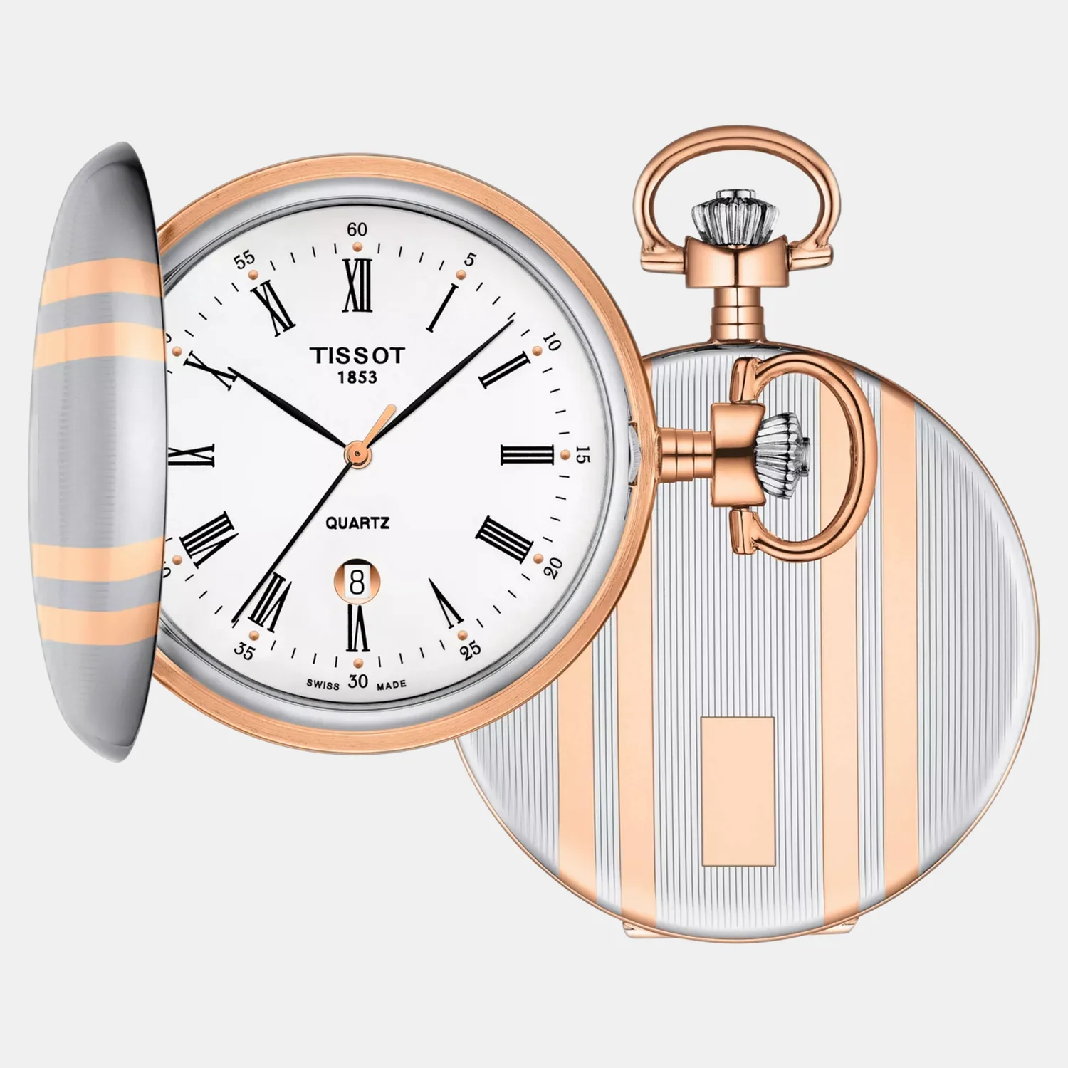 Savonnette Unisex Quartz White Dial Analog Stainless Steel Pocket Watch T8624102901300 - Image 3