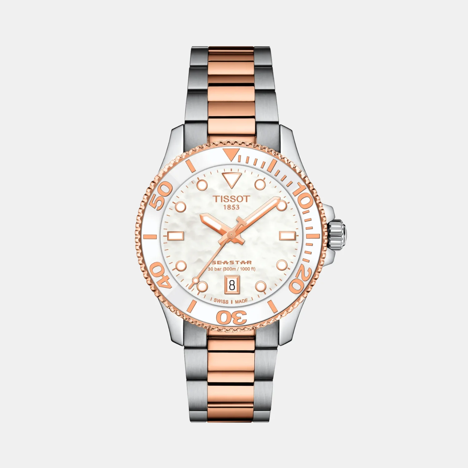 Seastar 1000 Unisex Quartz White Mother Of Pearl Dial Analog Stainless Steel Watch T1202102211100