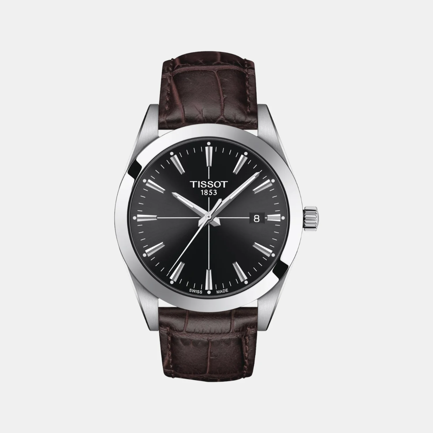 Tissot Gentleman Men Quartz Black Dial Analog Leather Watch T1274101605101