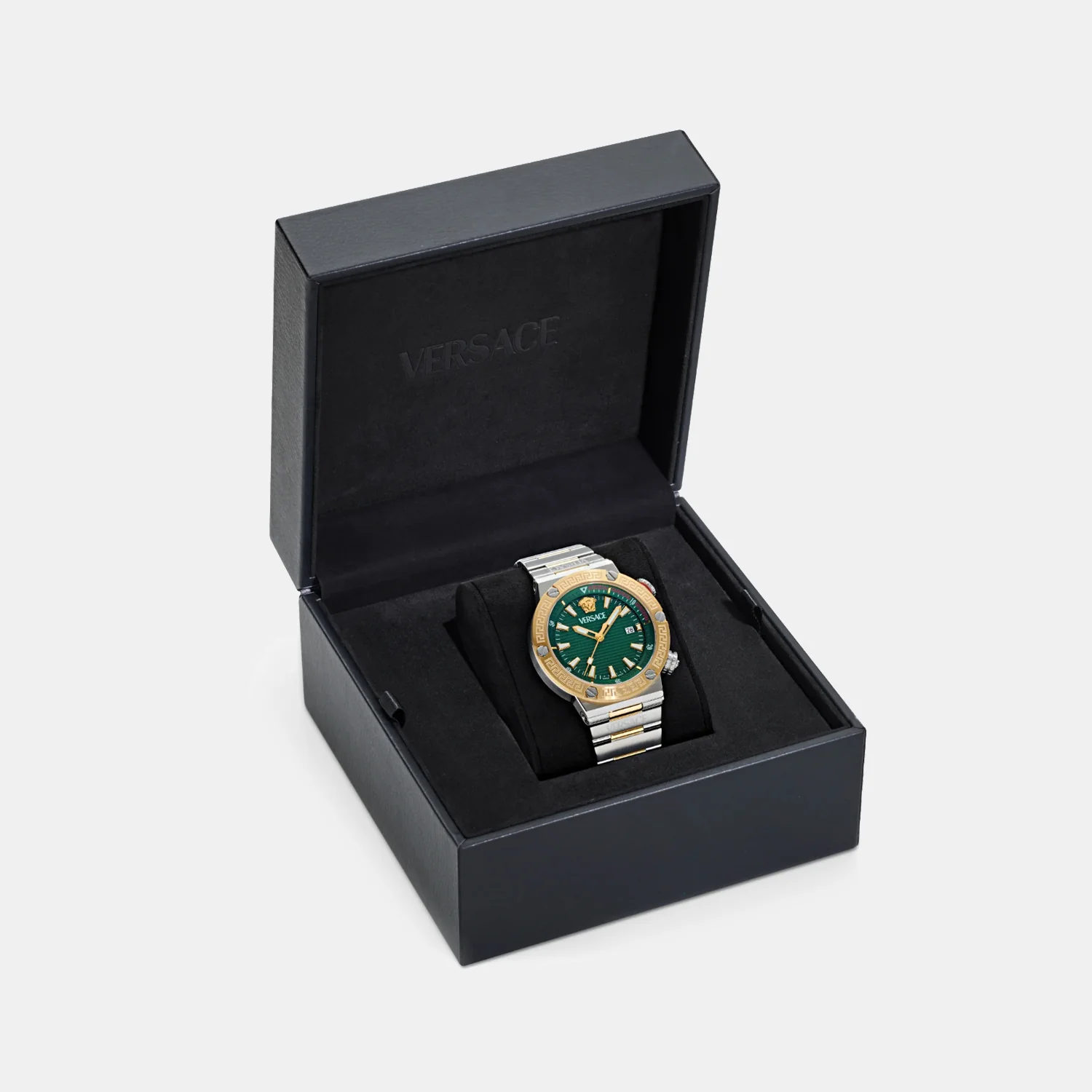 Greca Logo Diver Men Quartz Green Dial Analog Stainless Steel Watch VE8G00524 - Image 4
