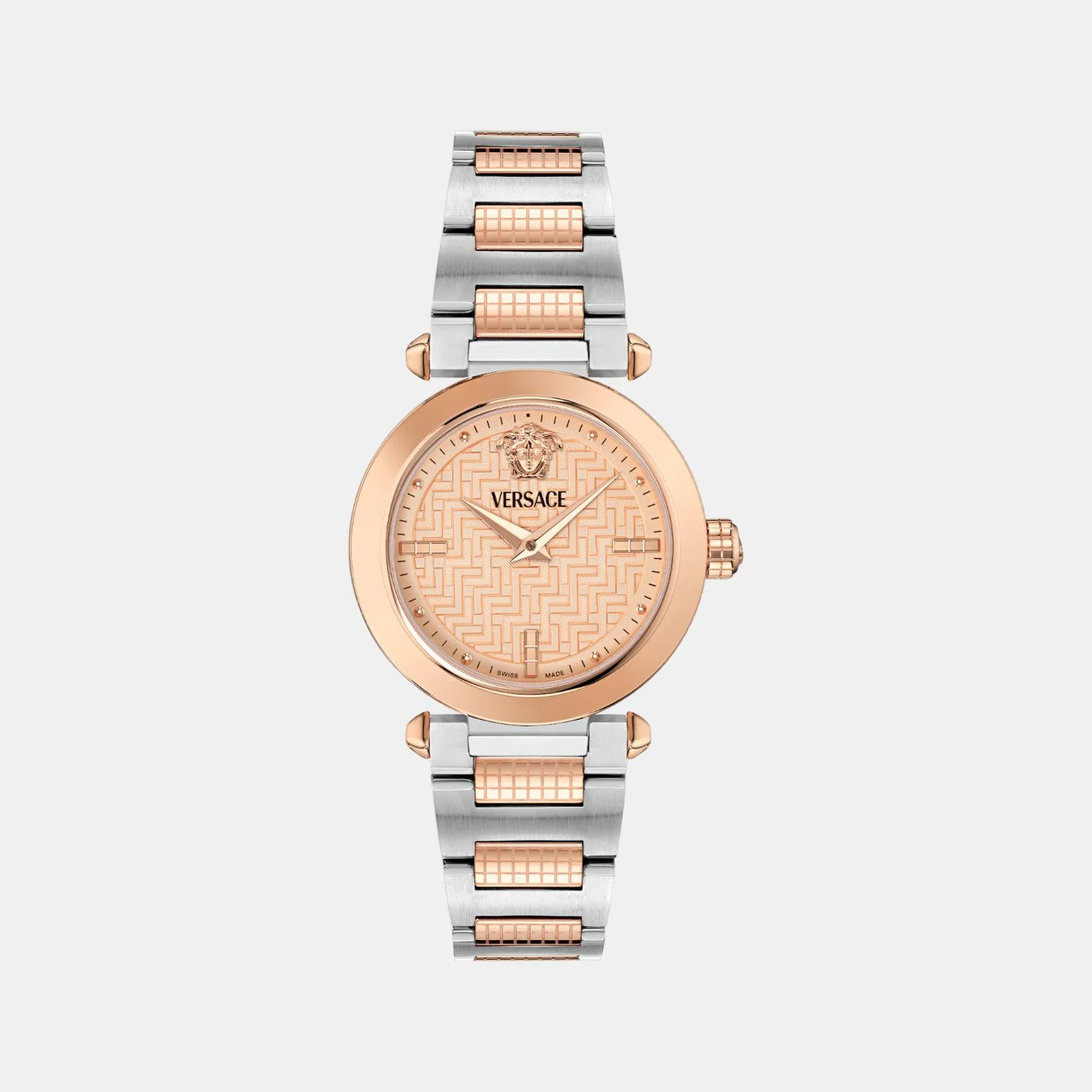 Greek Women Quartz Rose Gold Asymmetrical Dial Analog Stainless Steel Watch VE5B00425