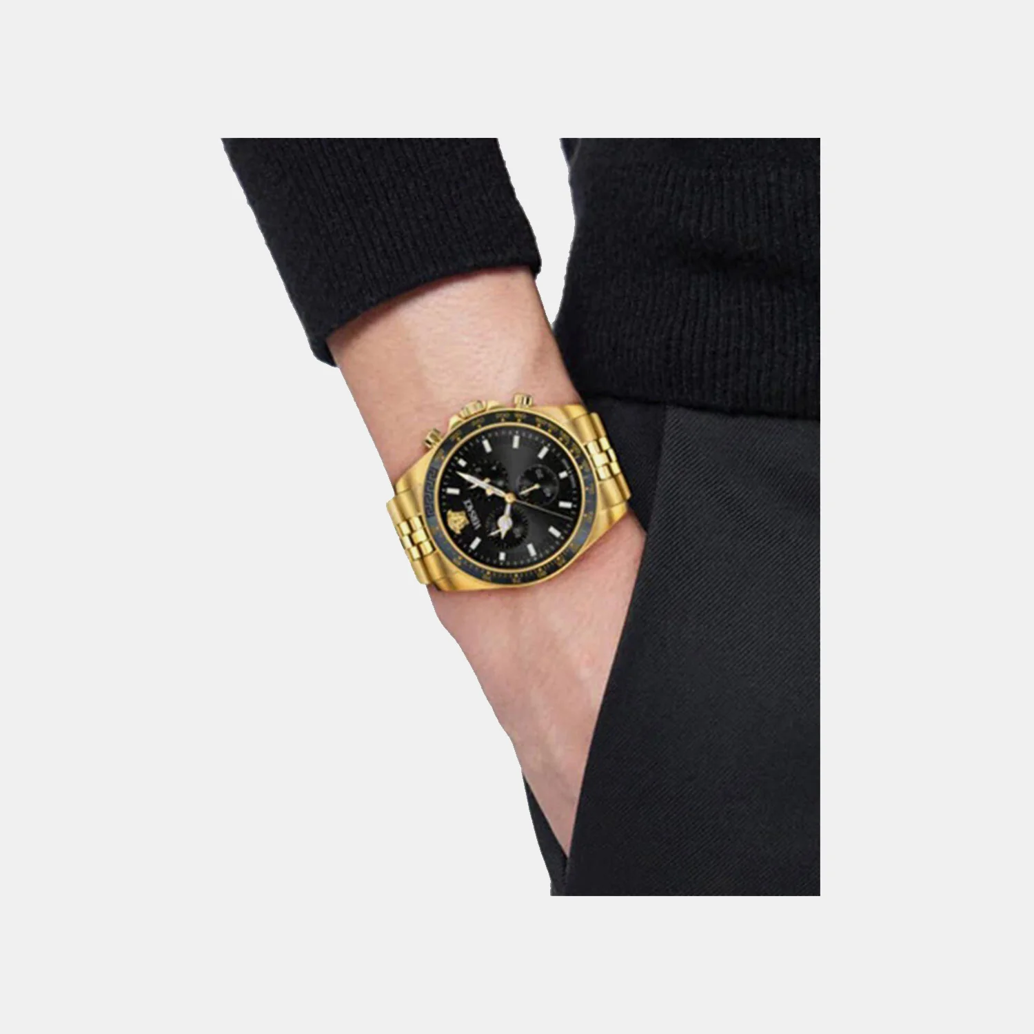 Men Quartz Black Dial Chronograph Stainless Steel Watch VE0H00525 - Image 4