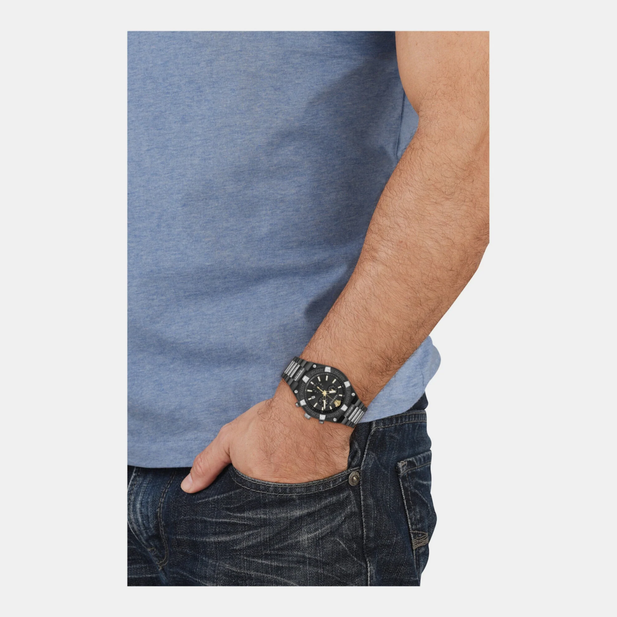 Men Quartz Black Dial Chronograph Stainless Steel Watch VESO01022 - Image 4