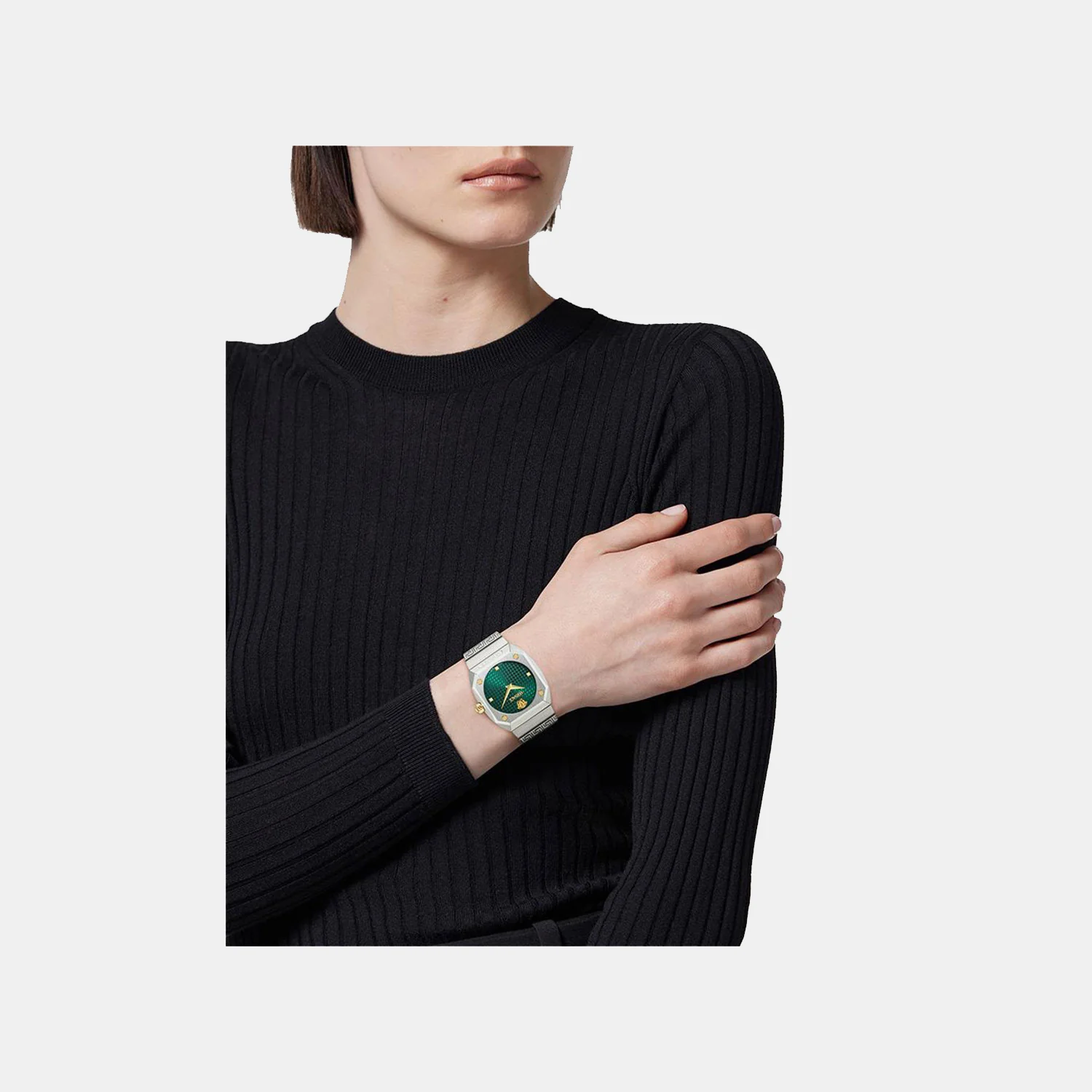 Women Quartz Green Dial Analog Stainless Steel Watch VE9E00424 - Image 5