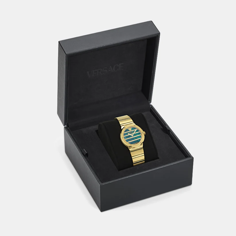 Women Quartz Greca Logo Pearl Green Dial Analog Recycled Steel Watch VE0S00425 - Image 4